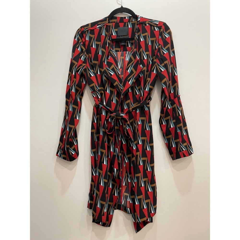 500 Masion Cinqcent Lightweight Beltes Trench Coat XS Artsy Geometic Abstract